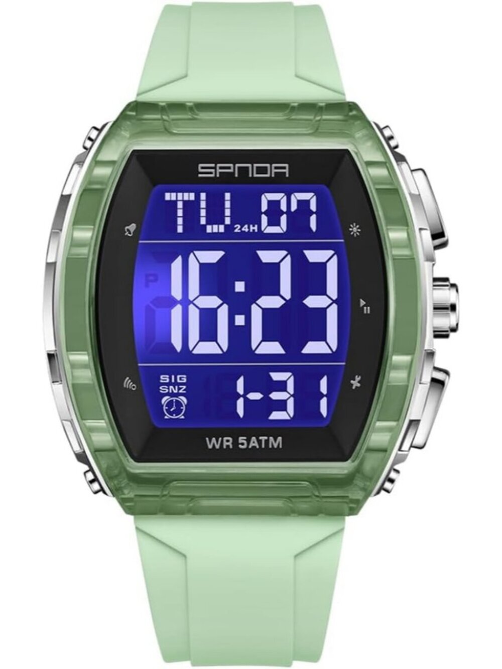 Men's Green Analog Quartz Tonneau Shape Dual Waterproof Digital Luxury Watch